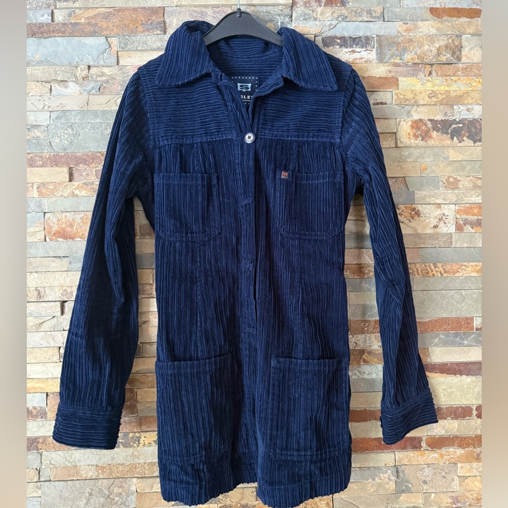 SISLEY ribbed blue jacket soft long corduroy Feel the difference SMALL cotton